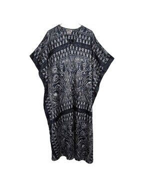 Winlar Geometric Satin Maxi Muumuu Womens One Size Blue Lounge Beach Cover Up